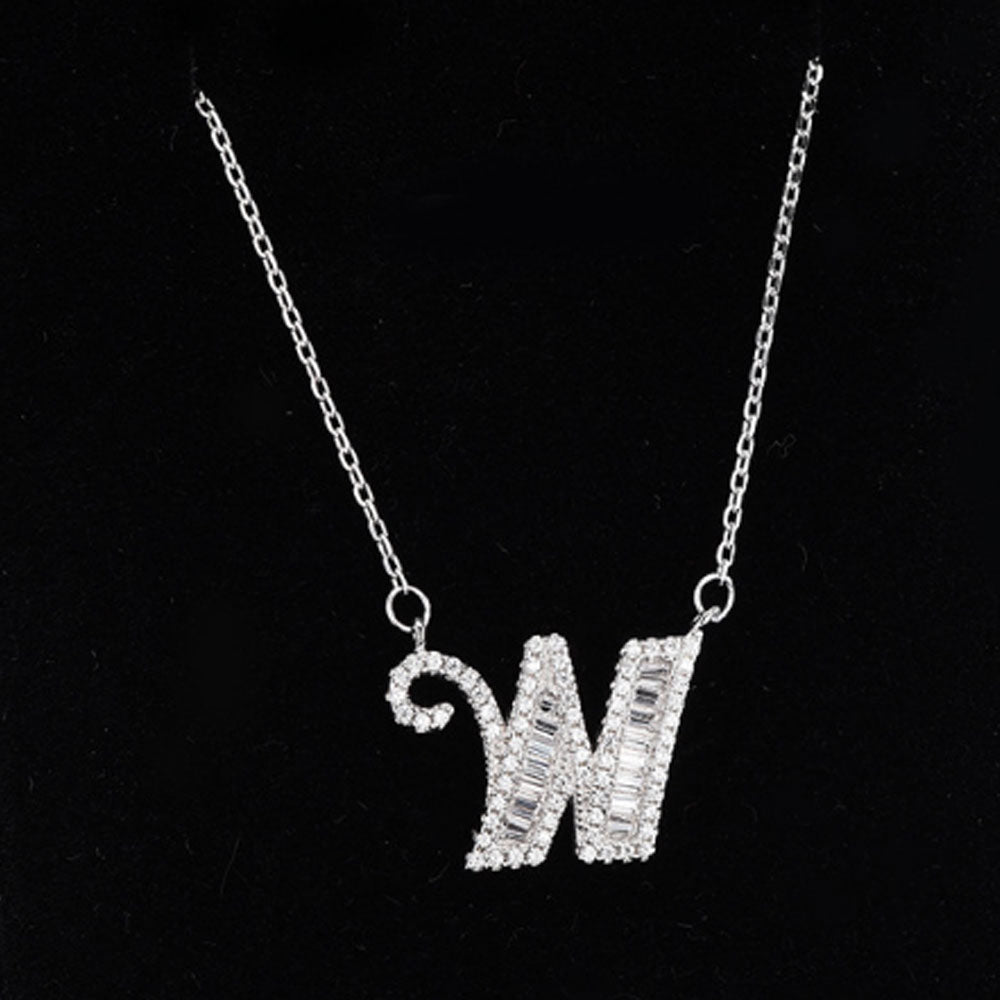 women blinged out hot fashion 925 sterling silver with cubic zircon 26 initial capital letter charm pendant chain necklace jewelry