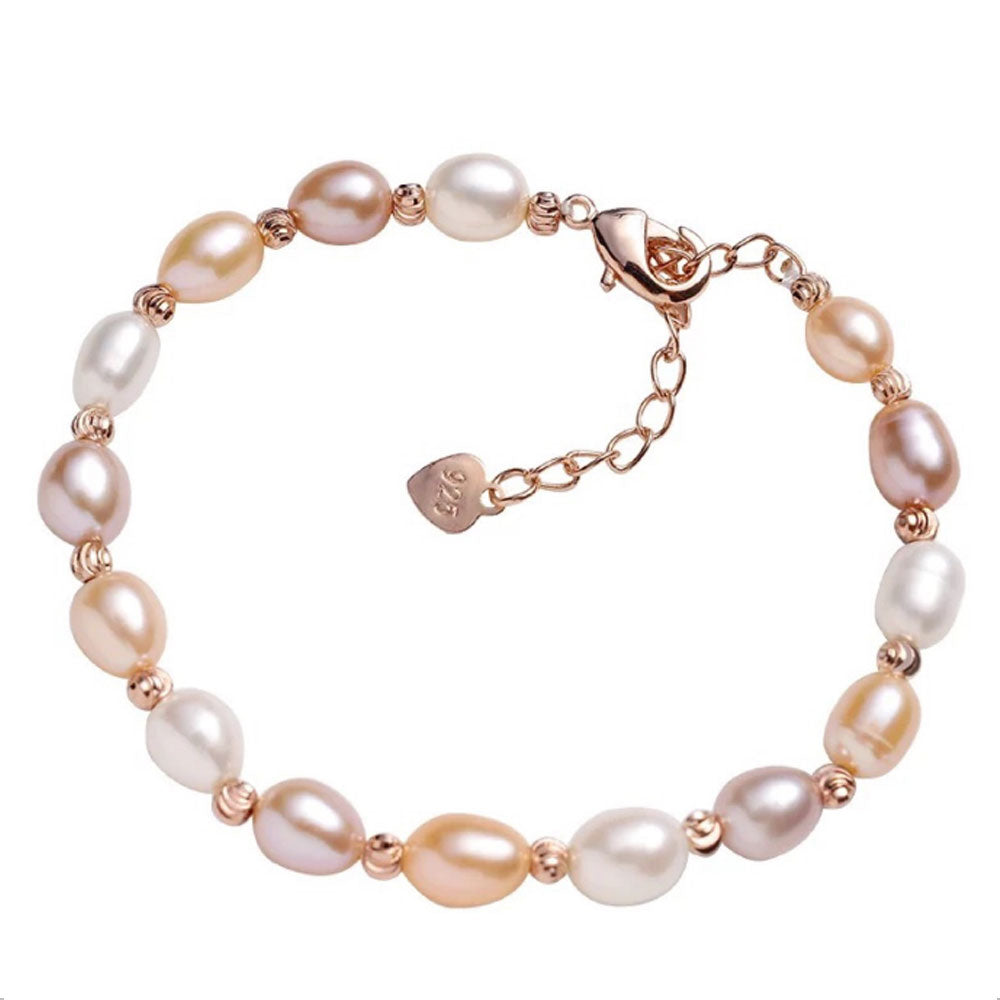 fashion trendy handmade real natural white fresh water cultured pearl bracelet with beads jewelry