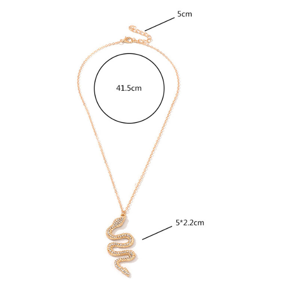 trendy fashion women alloy cheap gold plated rhinestone snake pendant necklace jewelry