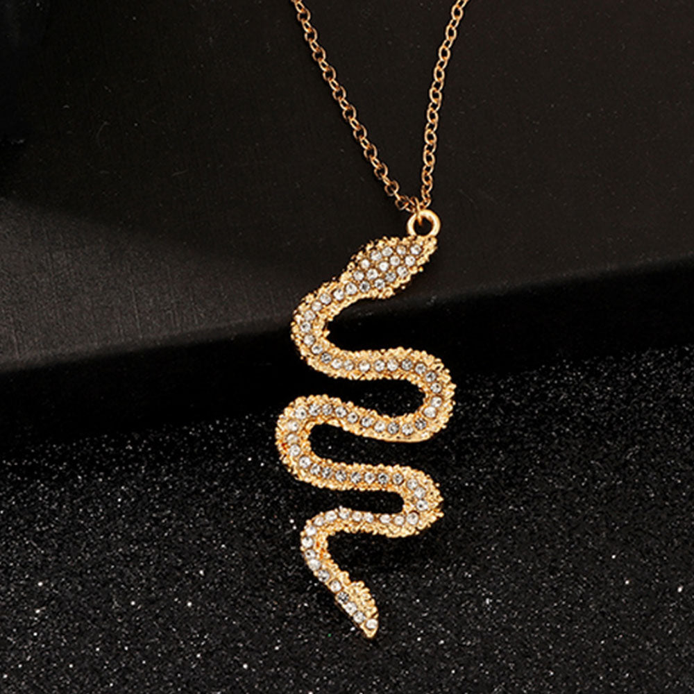 trendy fashion women alloy cheap gold plated rhinestone snake pendant necklace jewelry