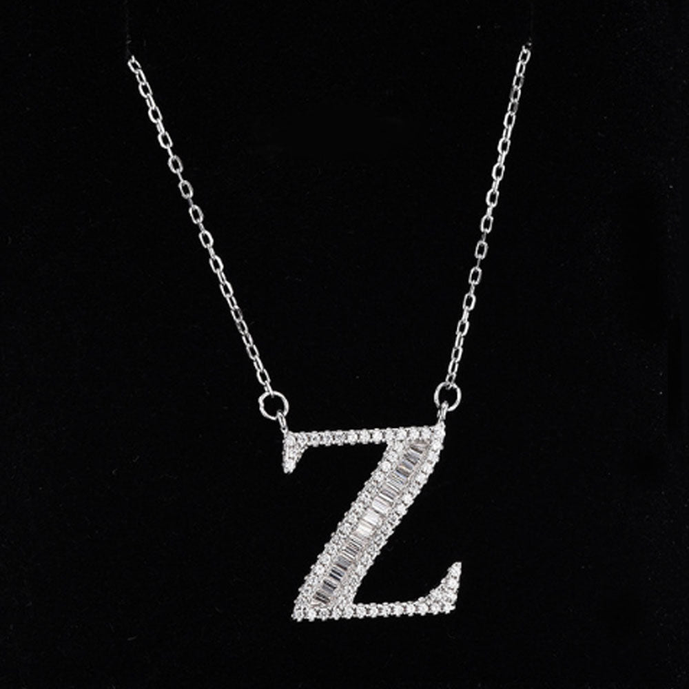 women blinged out hot fashion 925 sterling silver with cubic zircon 26 initial capital letter charm pendant chain necklace jewelry