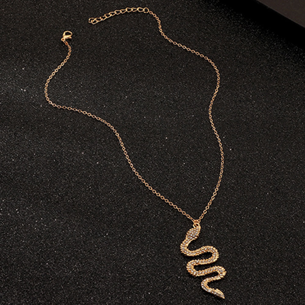 trendy fashion women alloy cheap gold plated rhinestone snake pendant necklace jewelry
