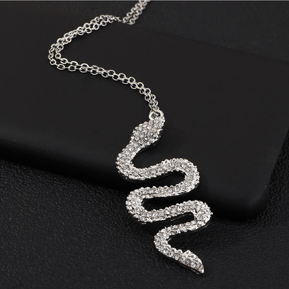 trendy fashion women alloy cheap gold plated rhinestone snake pendant necklace jewelry