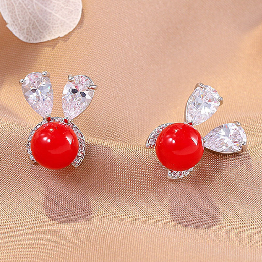 korea small cubic zirconia beads paving bunny rabbit dangle drop earrings cute jewelry women