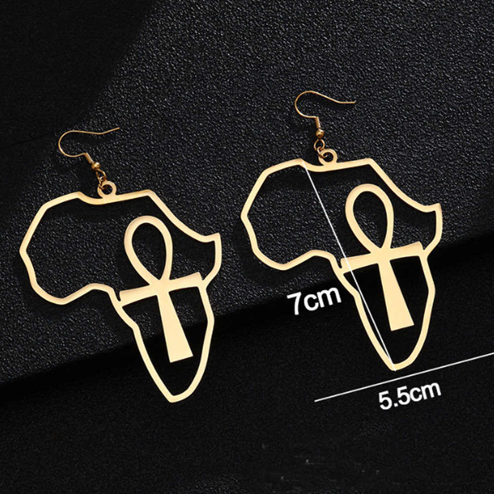 stainless steel bohemian big cross african africa map shaped pendant dangle pendant hoop earrings