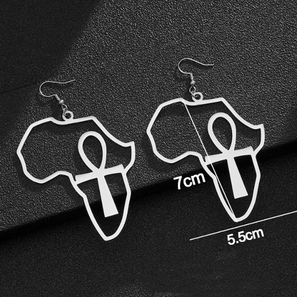 stainless steel bohemian big cross african africa map shaped pendant dangle pendant hoop earrings