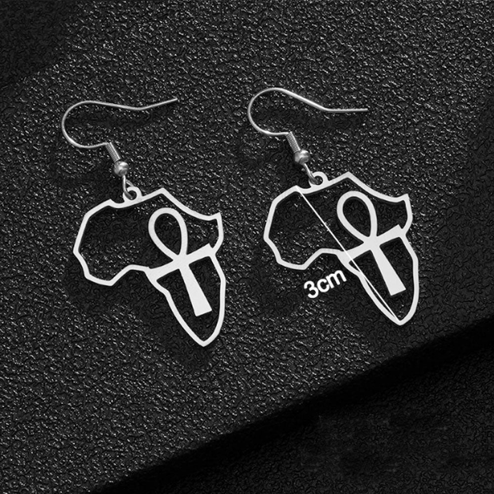 stainless steel bohemian big cross african africa map shaped pendant dangle pendant hoop earrings