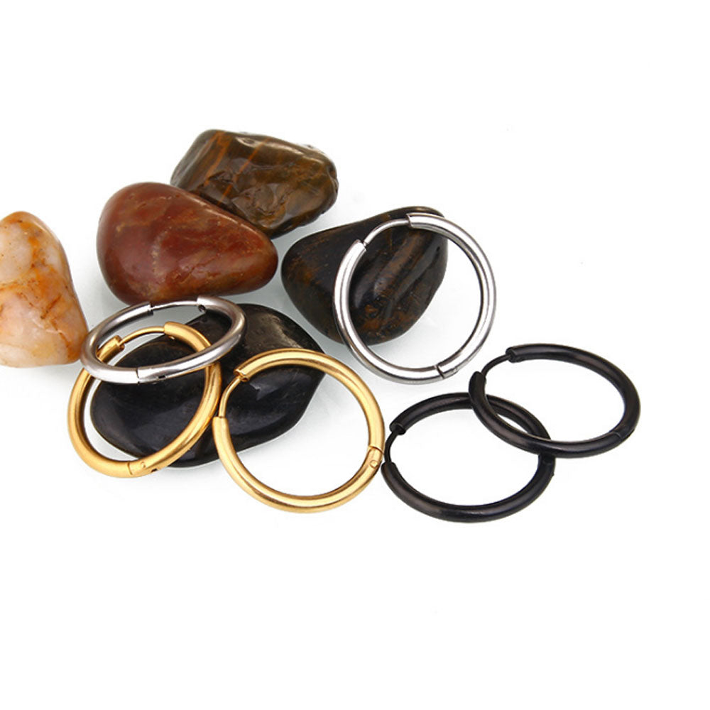 men's black silver and gold cartilage small stainless steel huggie hoop earring jewelry for women men