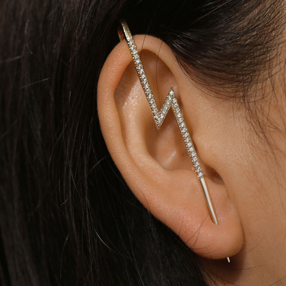 brass needle ear wrap crawler hook earrings climber silver and gold colors women