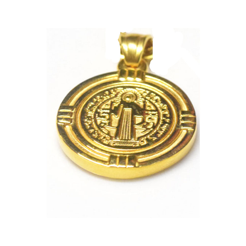 fashion trendy men's stainless steel silver and gold with st benedict medal pendant necklace jewelry