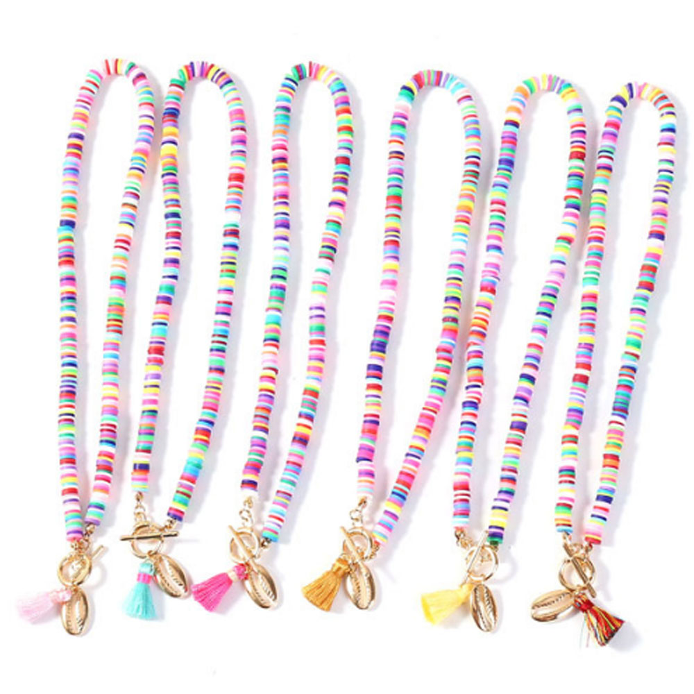 boho best friend soft polymer clay bead beaded fashion jewelry women necklace 16 inches for girl