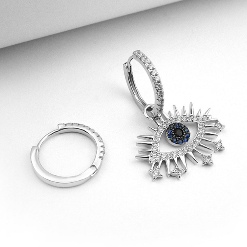 korea rhinestone beads paving turkish d-evil eye pendant dangle drop hoop huggie earrings cute jewelry women