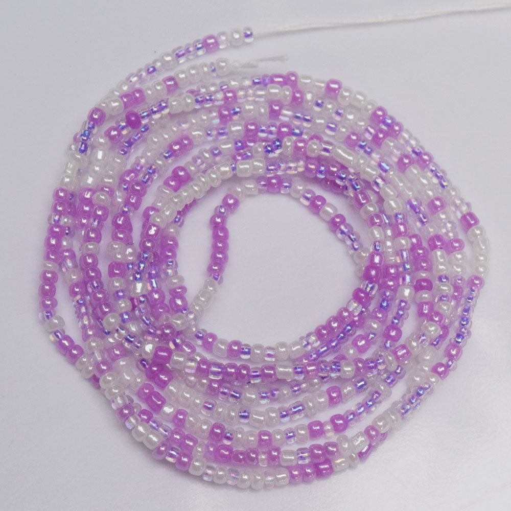 purple white mix fashion african mix glass seed beads tie on waist beads belly body chain double cotton string for ladies