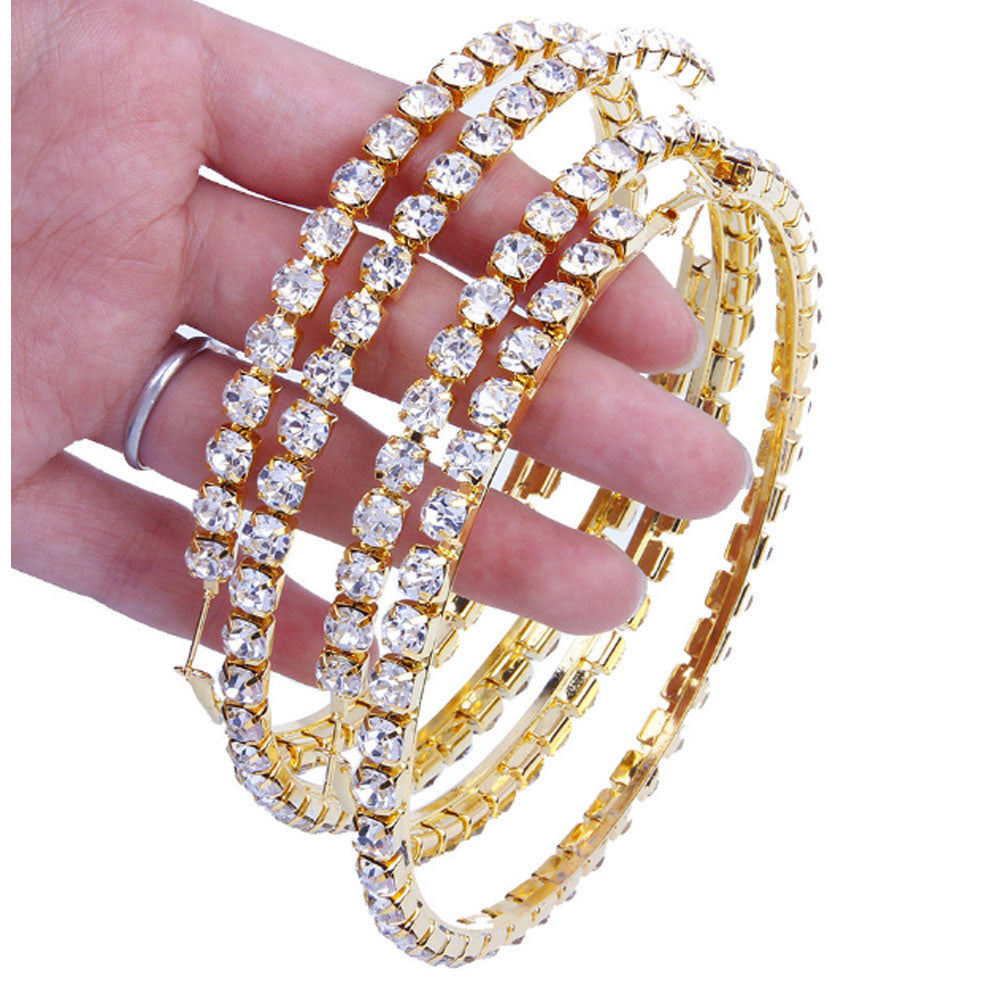 trendy party rhinestone diamond big large hoop earrings for women