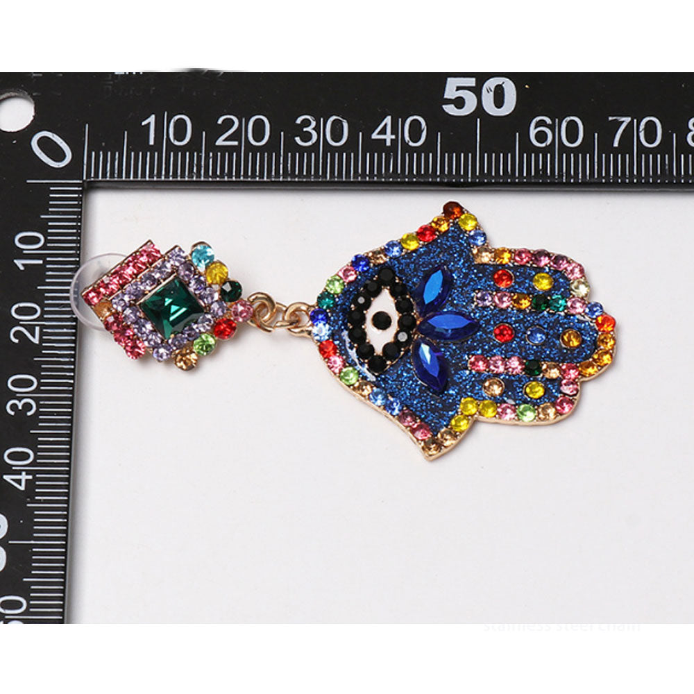 fashion fancy dazzling women shinning rhinestone beads hand made earrings jewelry women hamsa hand d-evil eye earring
