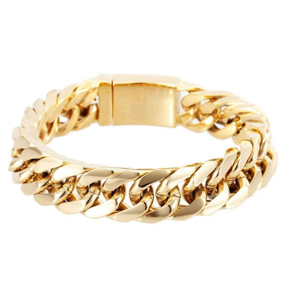 brass alloy gold cuban chain 12mm curb key chain bracelet men jewelry