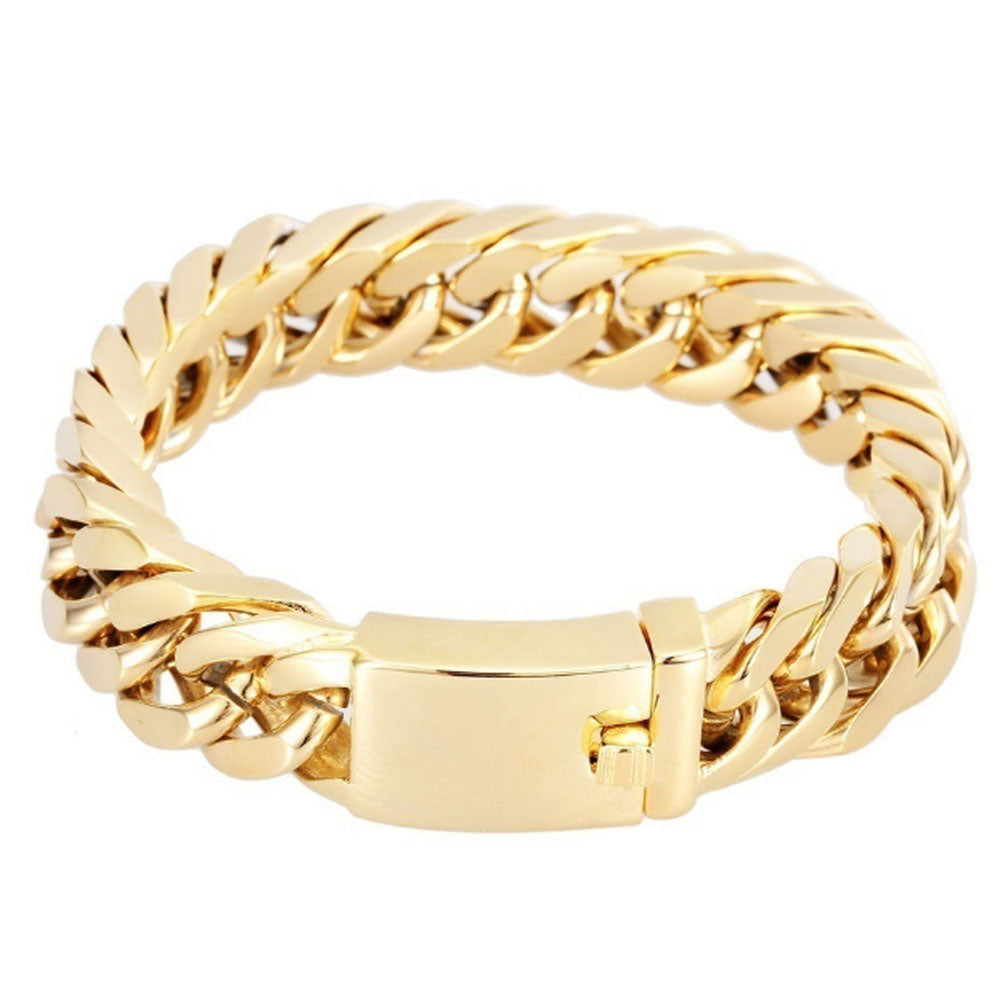 brass alloy gold cuban chain 12mm curb key chain bracelet men jewelry