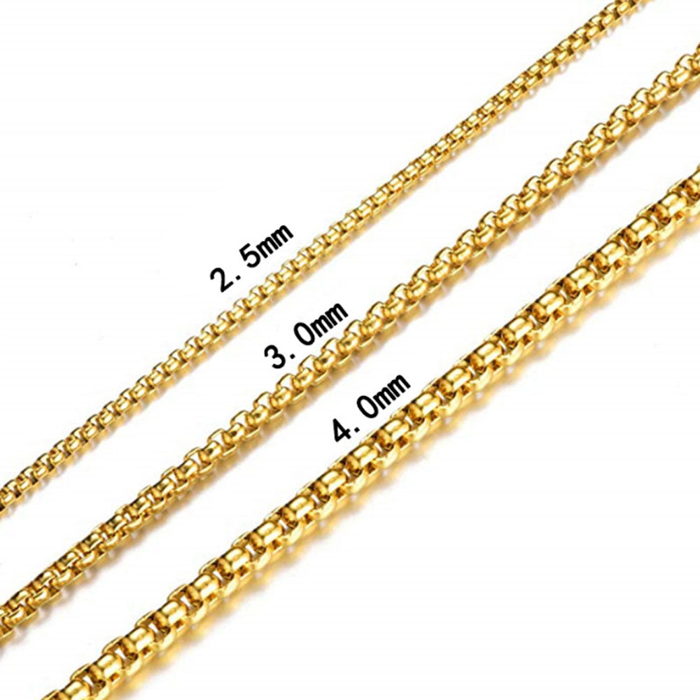 2.5mm 3mm 4mm gold silver and black stainless steel box chain pendants necklace for men and women jewelry