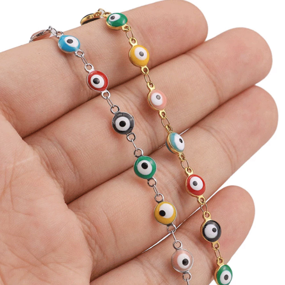 quake fashion plastic turkish red black blue pink d-evil eye bead with stainless steel chain adjustable bracelet jewelry