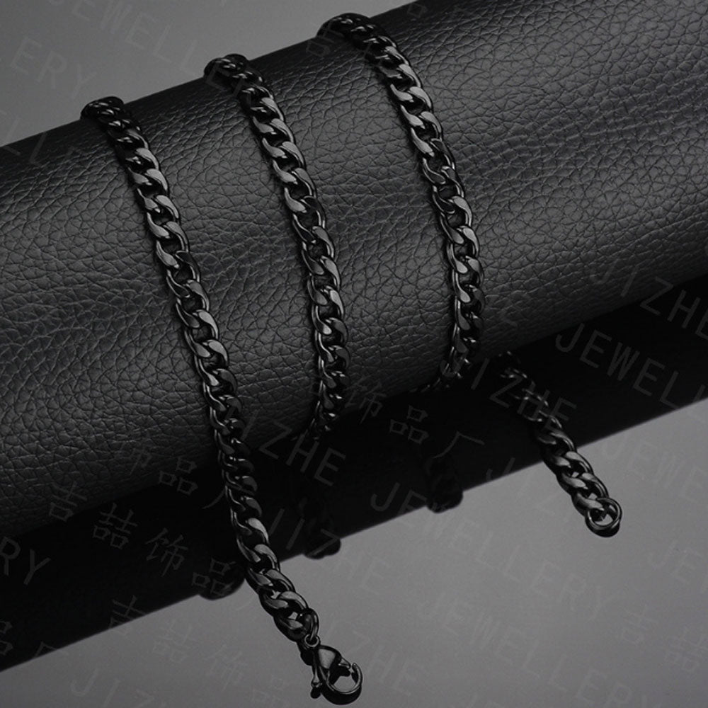 3mm 5mm and 7mm wide stainless steel cuban link chain necklace jewelry