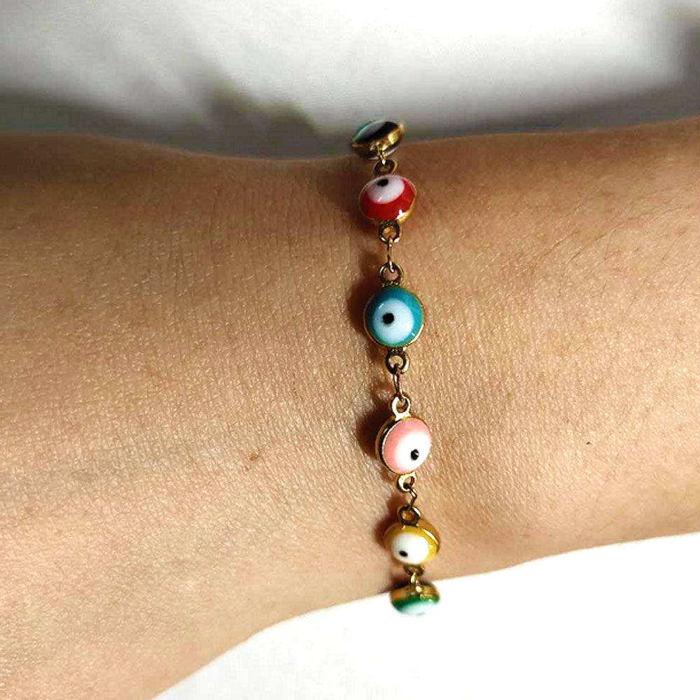 quake fashion plastic turkish red black blue pink d-evil eye bead with stainless steel chain adjustable bracelet jewelry