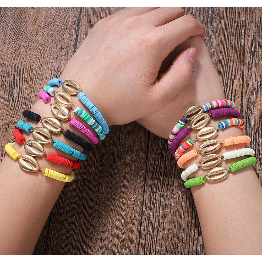 fashion adjustable girls hawaiian gold color metal shell charm beach clay hand bracelets jewelry