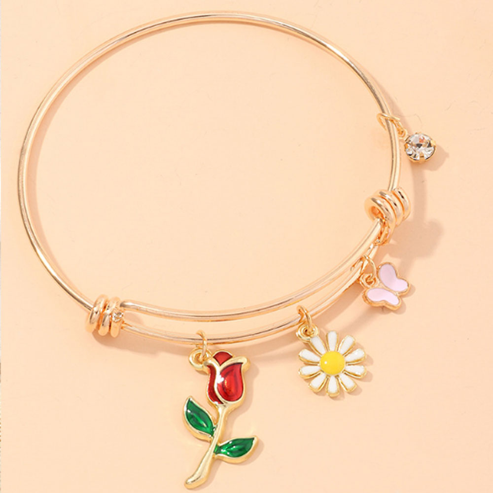 adjustable alloy bangles and bracelets gold plated with butterfly bee rose flower charm bracelets and bangles