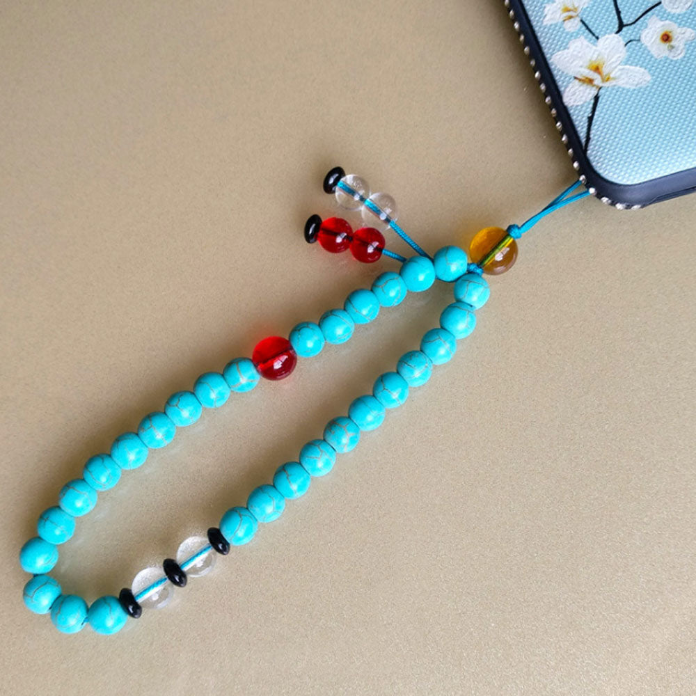 jeweled howlite, turquoise stone beads hand wrist beads lanyard strap string for cell phone