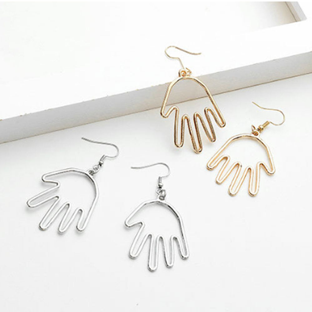 lloy gold and silver hollow hand shaped drop dangle earrings