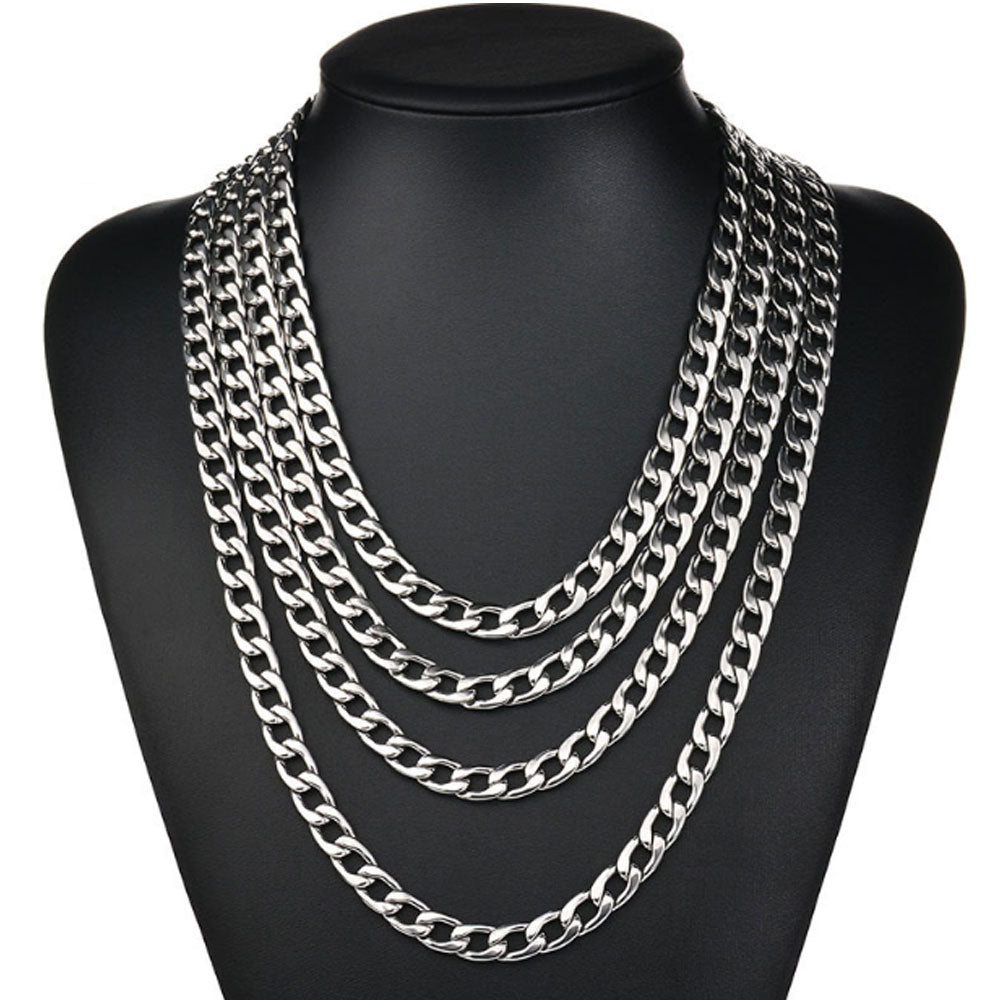 3mm 5mm and 7mm wide stainless steel cuban link chain necklace jewelry