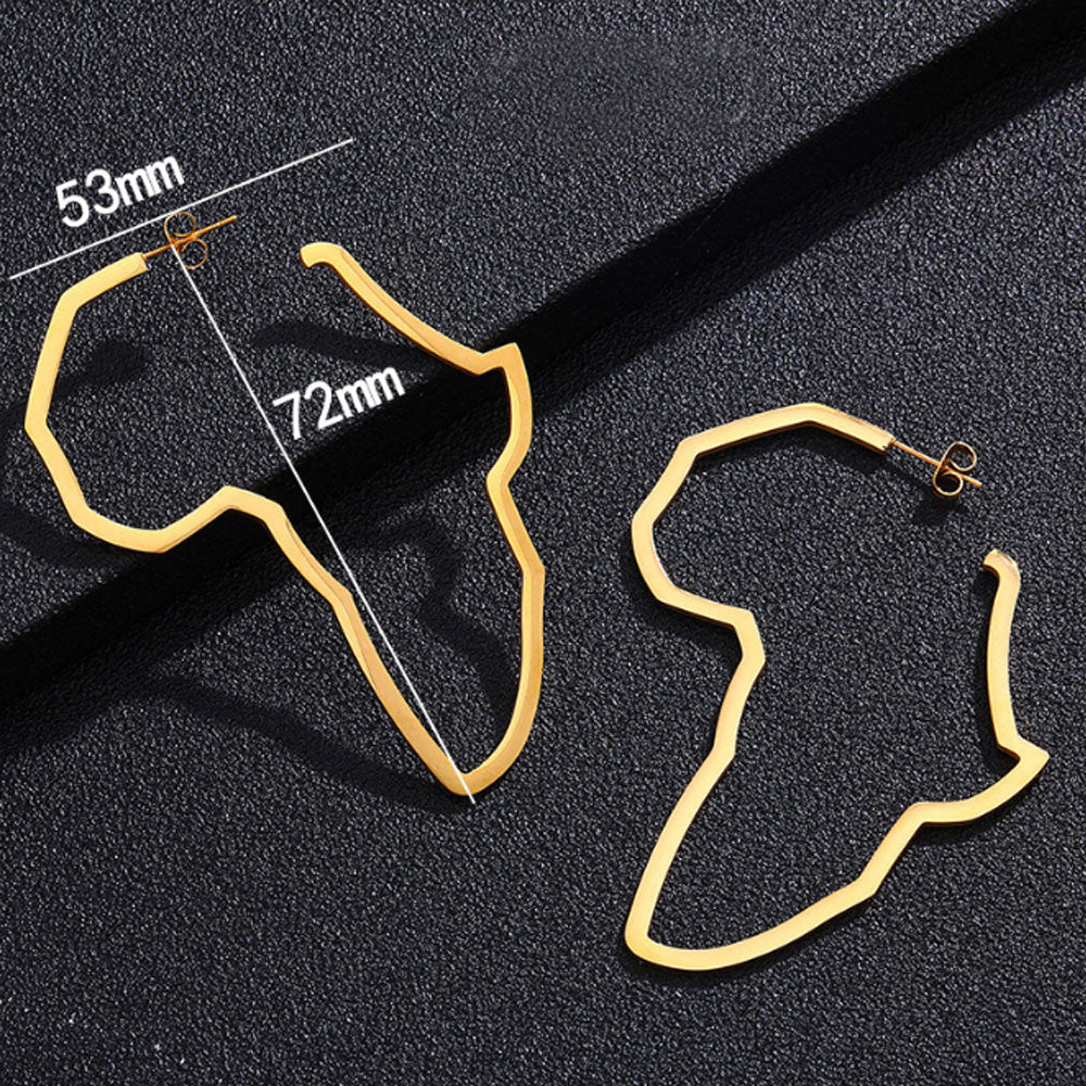stainless steel dangling big african map gold silver earrings jewelry women