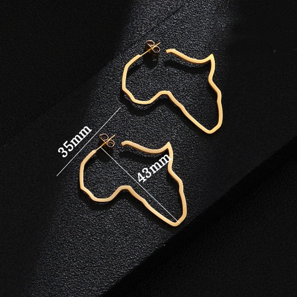 stainless steel dangling big african map gold silver earrings jewelry women