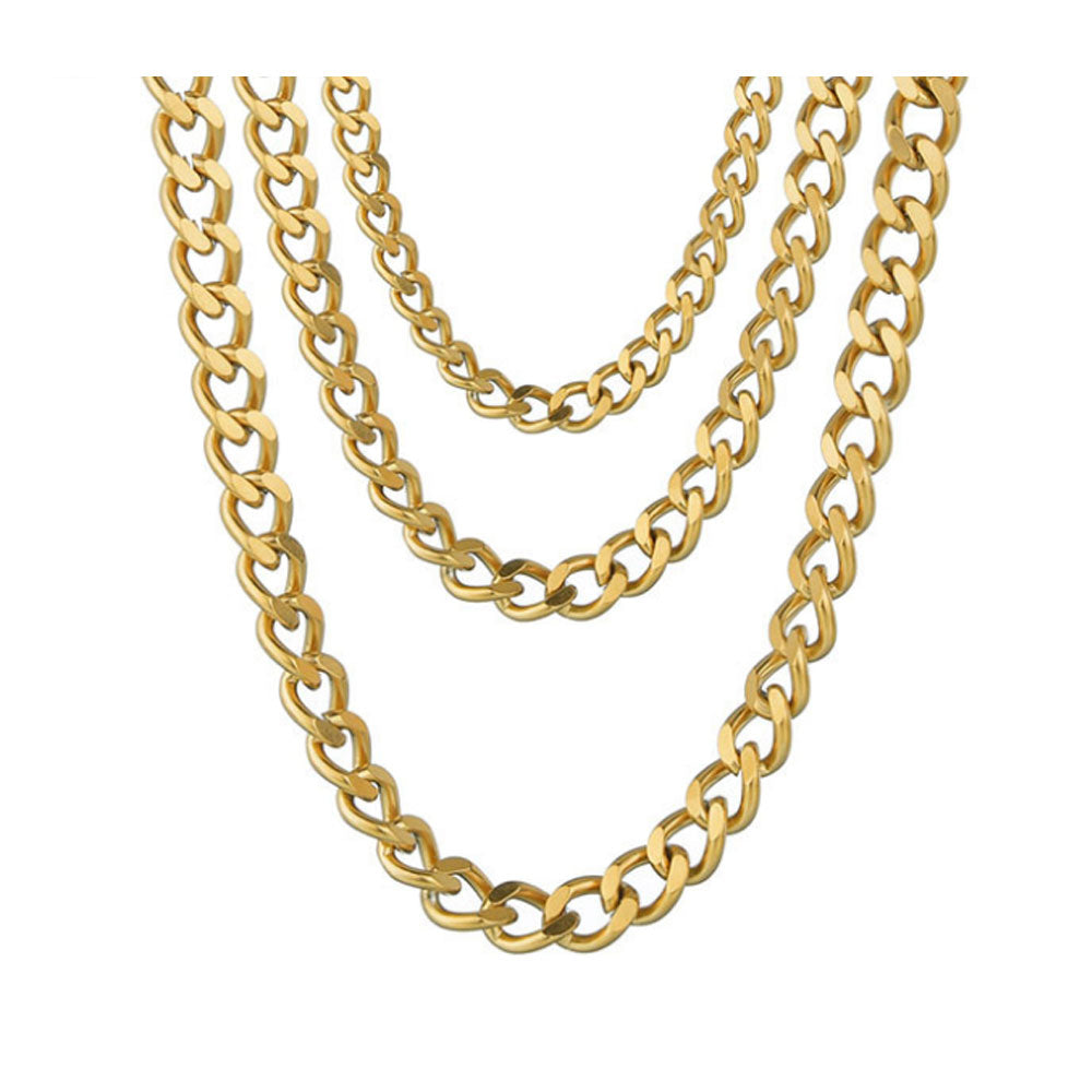 3mm 5mm and 7mm wide stainless steel cuban link chain necklace jewelry
