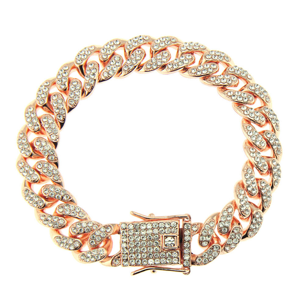 cheap 12mm wide hip hop iced ice out rhinestone diamond cuban link tennis bling chain bracelet jewelry men