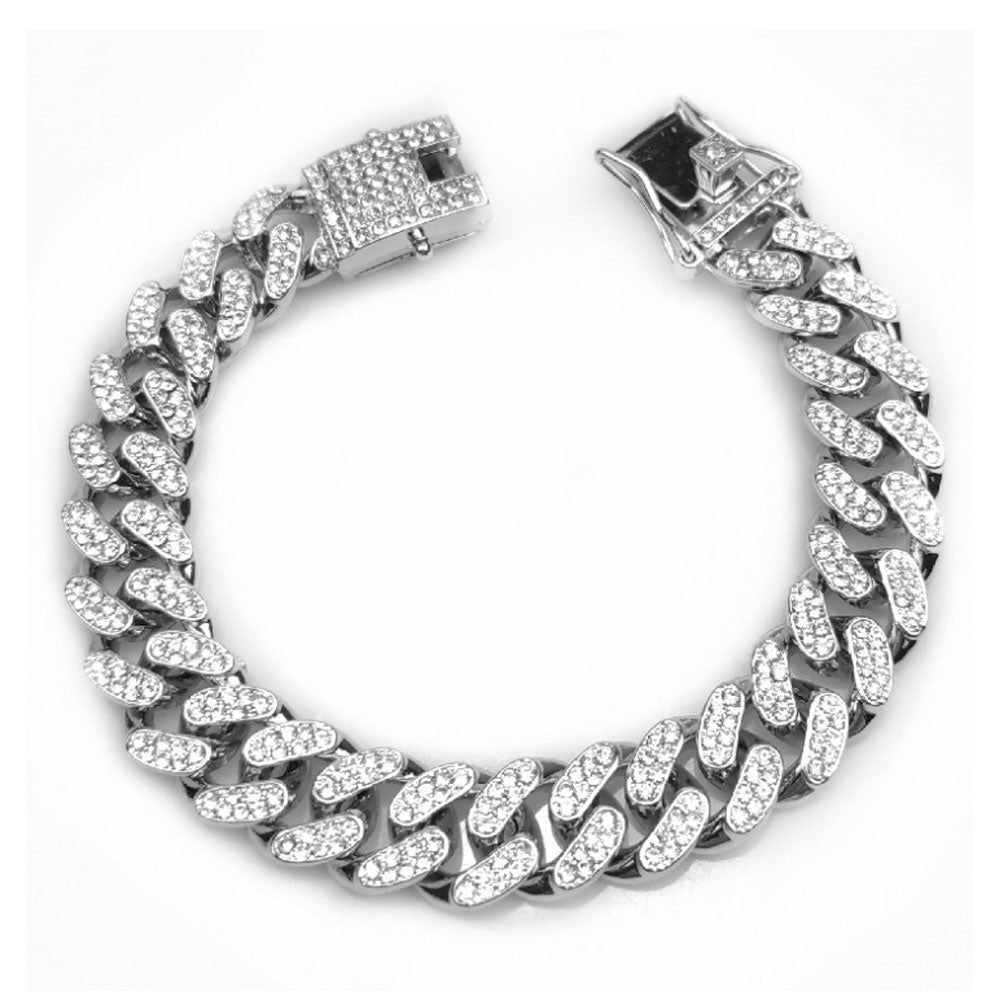 12mm brass alloy rhinestone beads micro paving iced out cuban link chain necklace for men women jewelry