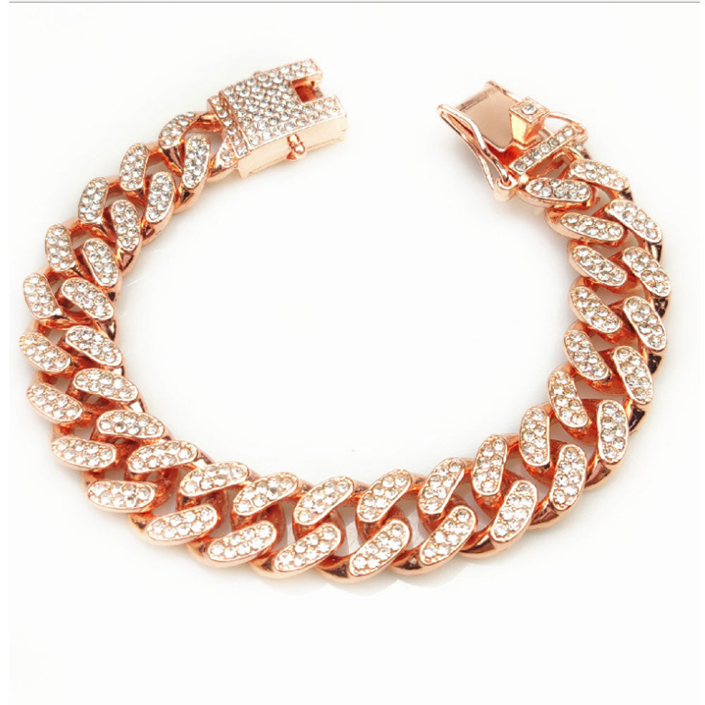 12mm brass alloy rhinestone beads micro paving iced out cuban link chain necklace for men women jewelry