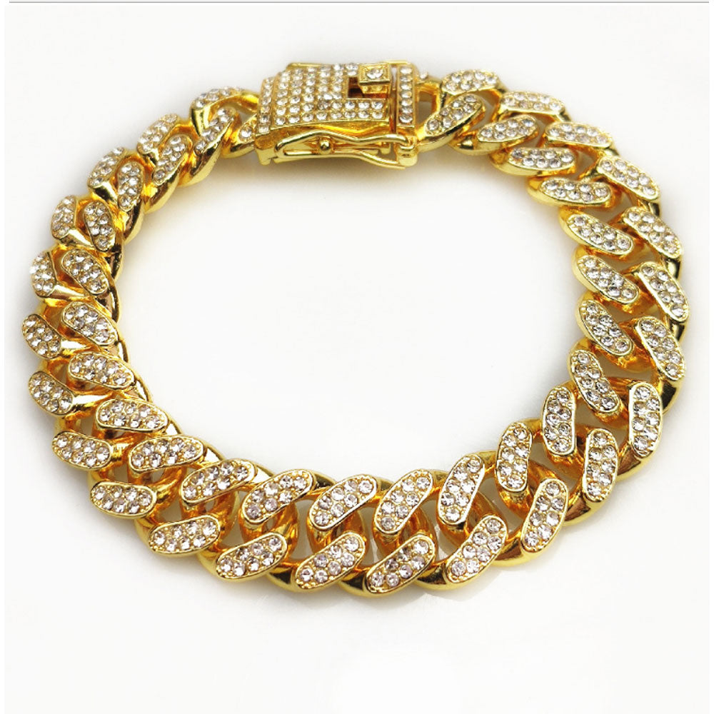 12mm brass alloy rhinestone beads micro paving iced out cuban link chain necklace for men women jewelry