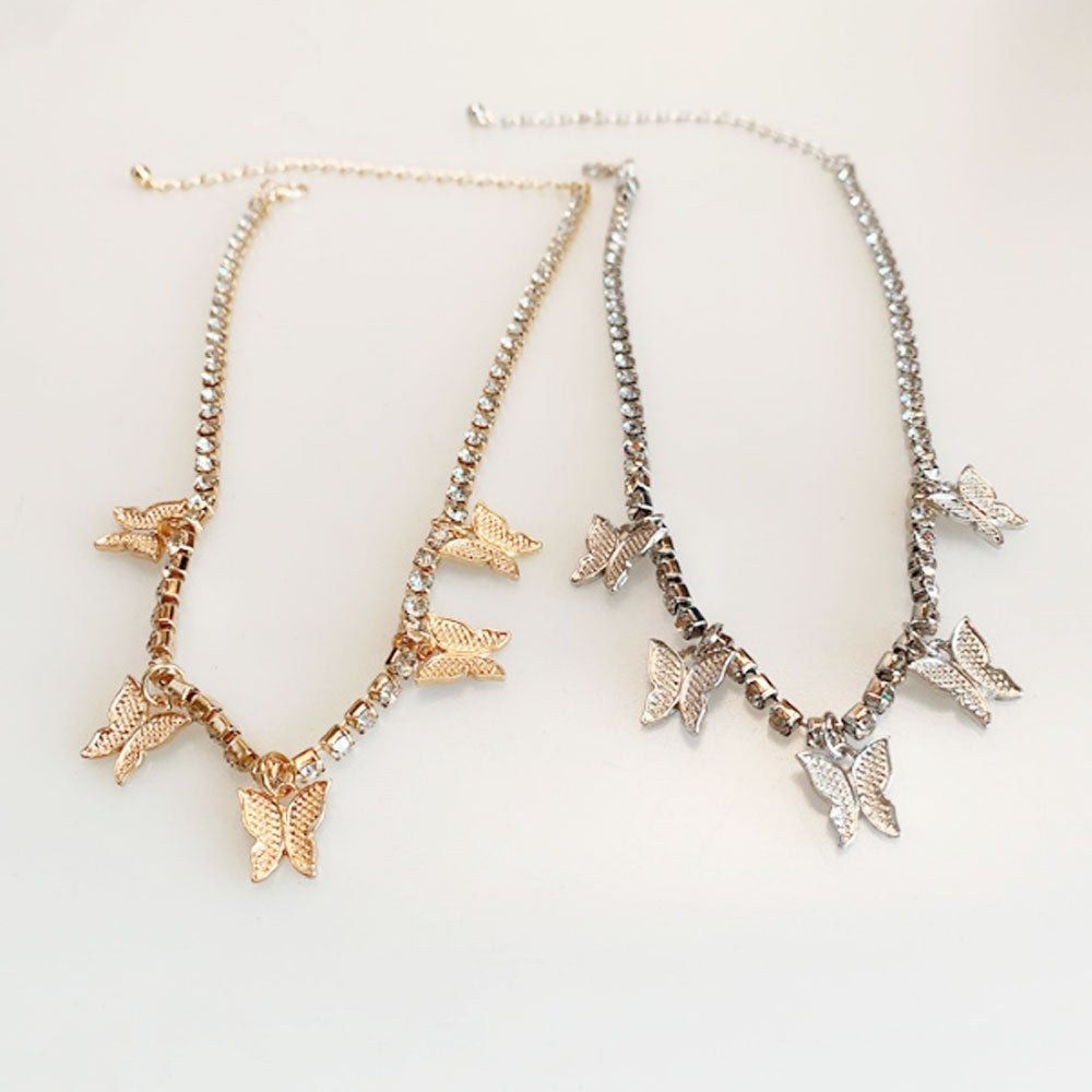 fashion trendy butterfly rhinestone tennis chain choker necklace