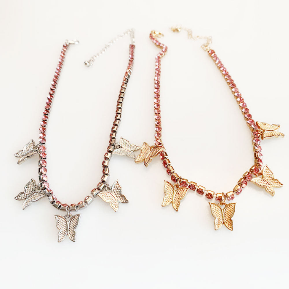 fashion trendy butterfly rhinestone tennis chain choker necklace