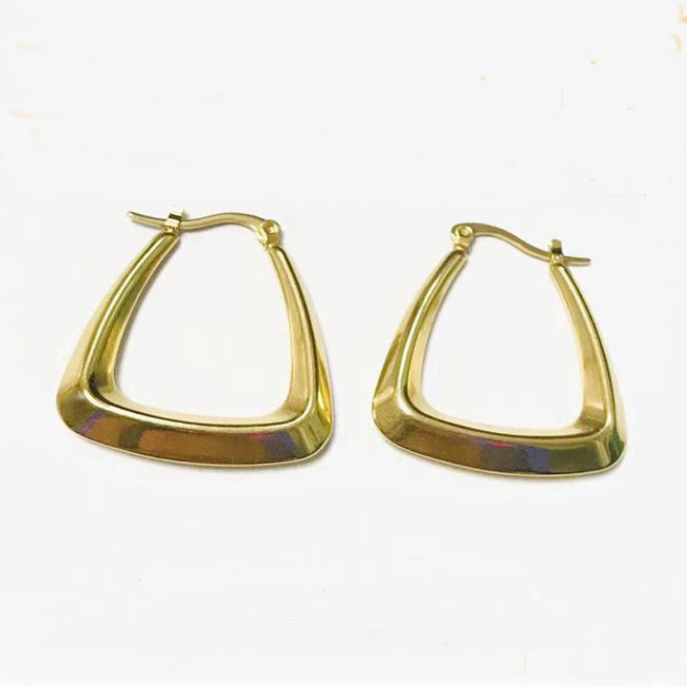 baby girl large thick plain stainless steel trapezoid hoop dangle earrings 18k gold plated women earring jewelry