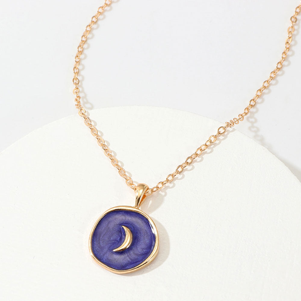 Alloy moon star five pointed star lightning modern enamel medal coin necklace
