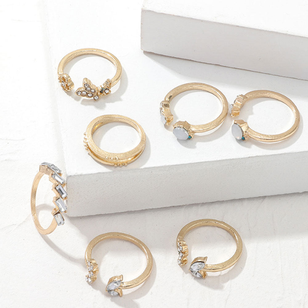 korean fashion alloy gold plated finger rings jewelry women sets for all fingers