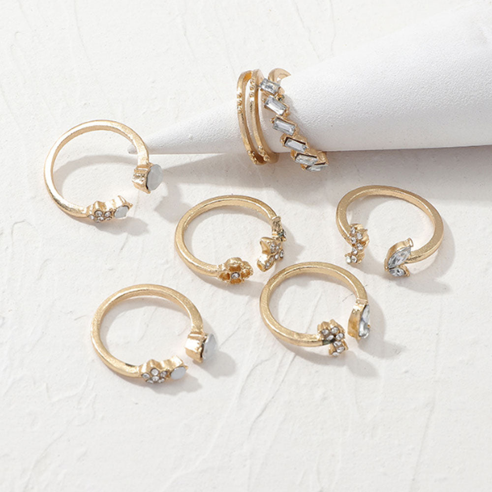 korean fashion alloy gold plated finger rings jewelry women sets for all fingers