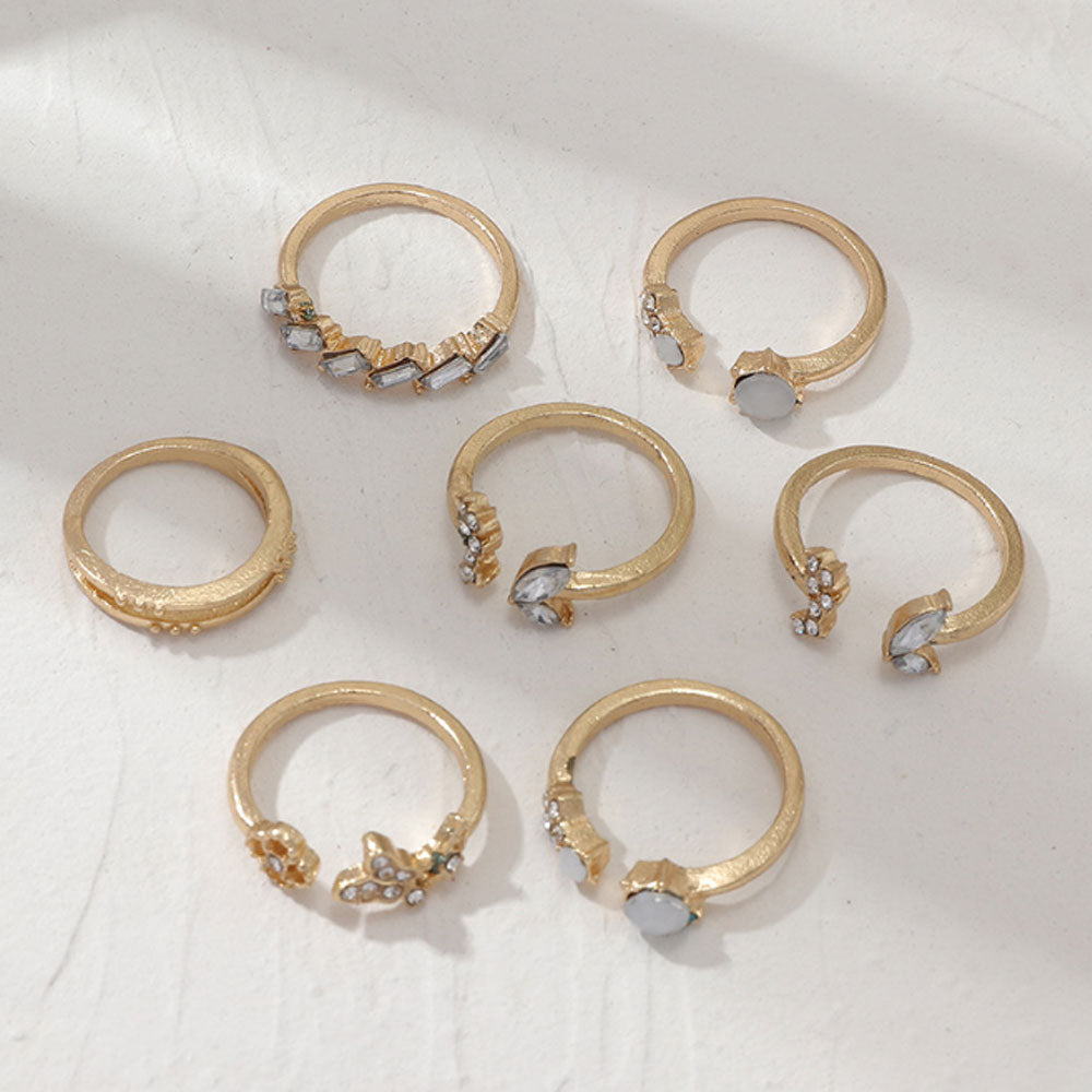 korean fashion alloy gold plated finger rings jewelry women sets for all fingers