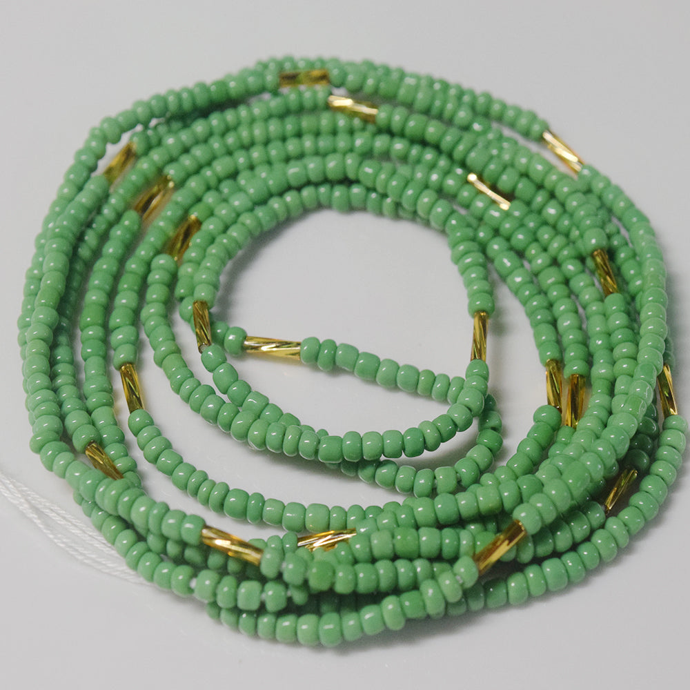 african weight loss african tie on waist glass beads green white gold belly chain with clasp on cotton string strand bulk women