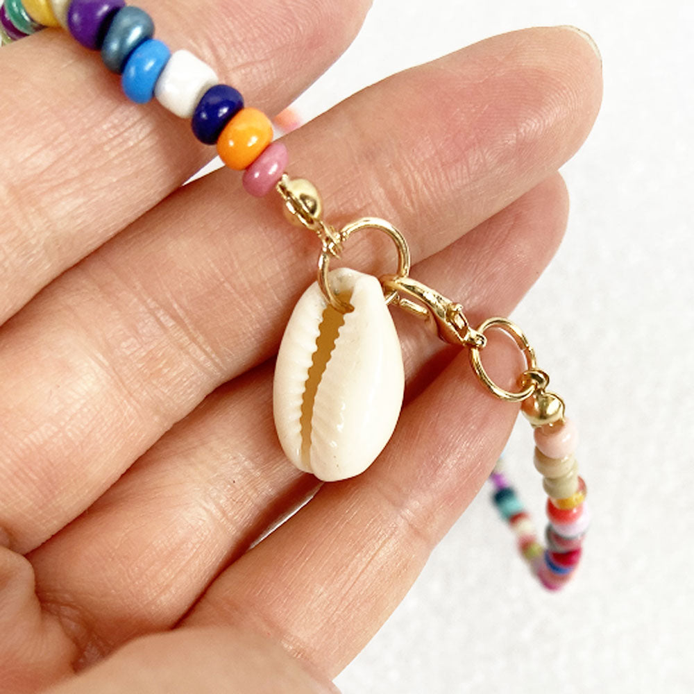 handmade bohemian statement women glass seed bead beaded sea shell necklace Jewelry 75CM