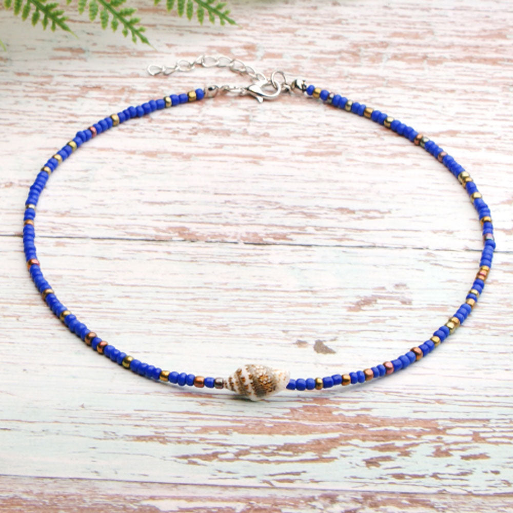 hot selling summer handmade colorful beach glass rice bead with shell bead bohemian necklace women