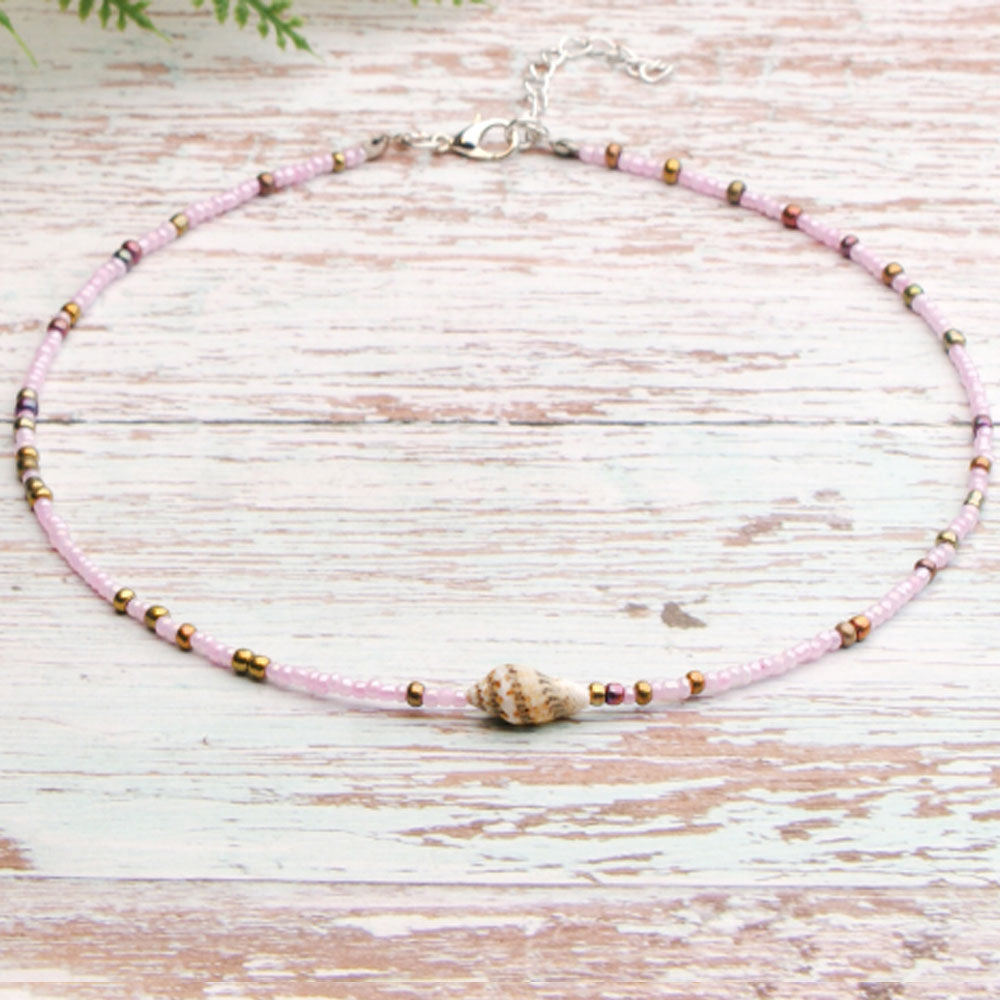 hot selling summer handmade colorful beach glass rice bead with shell bead bohemian necklace women