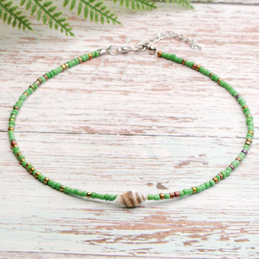 hot selling summer handmade colorful beach glass rice bead with shell bead bohemian necklace women