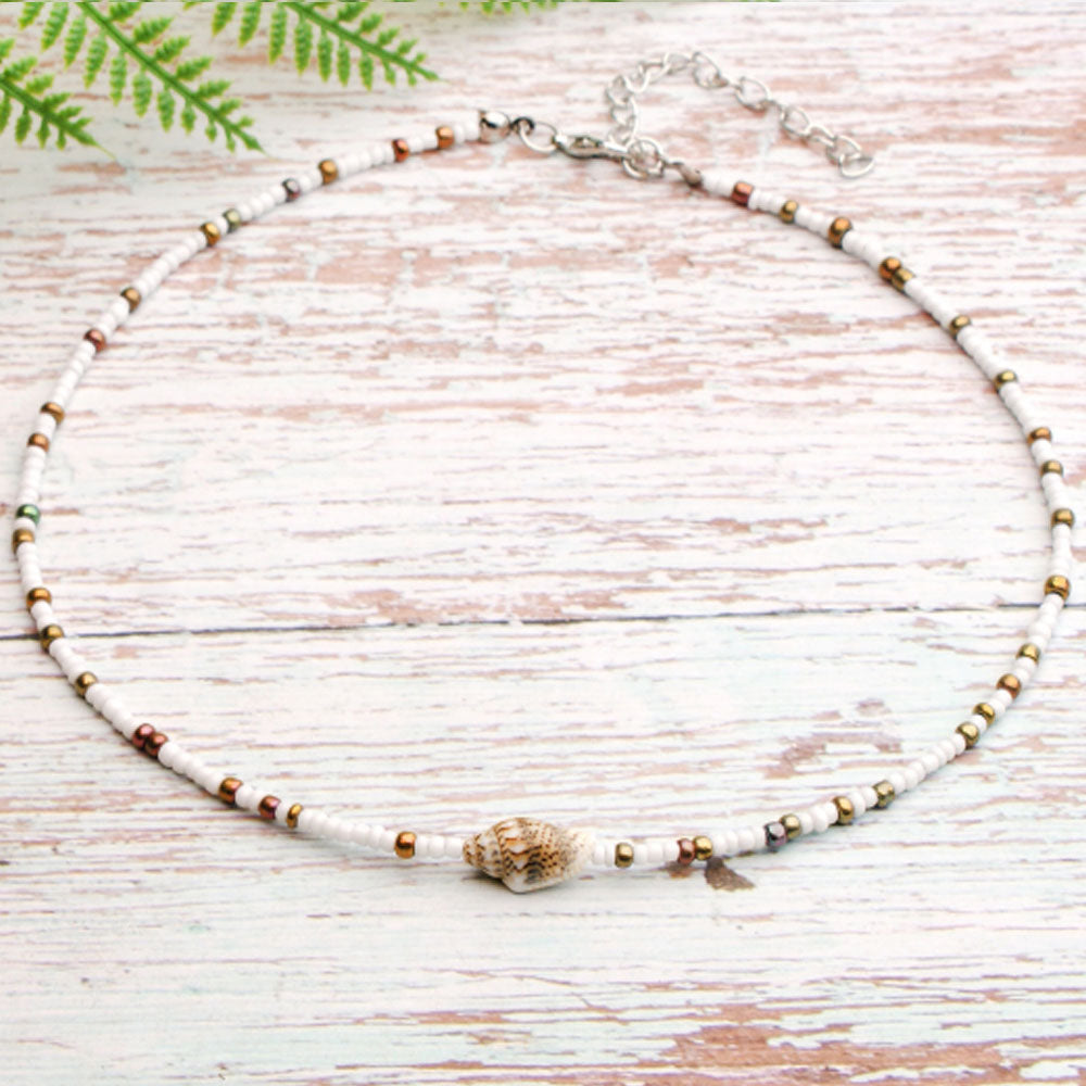 hot selling summer handmade colorful beach glass rice bead with shell bead bohemian necklace women
